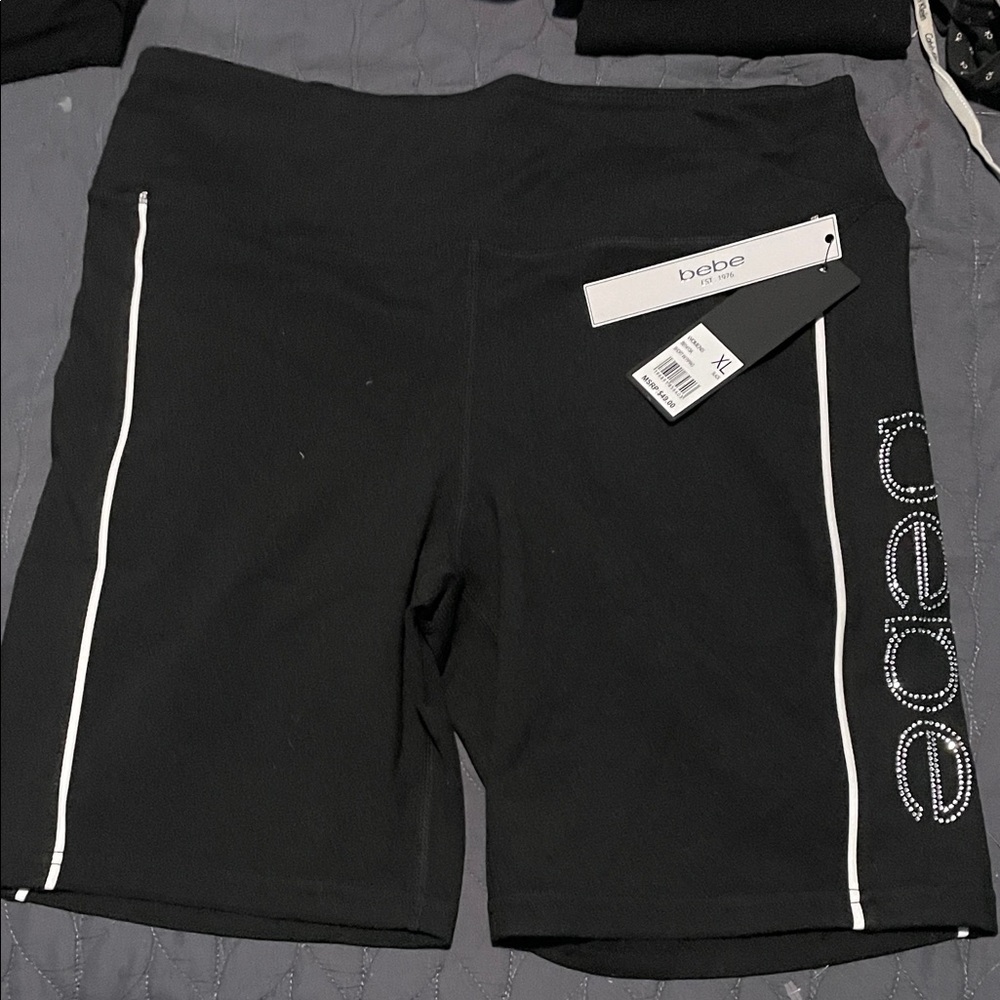 Bebe Black Bike Shorts with White Accents